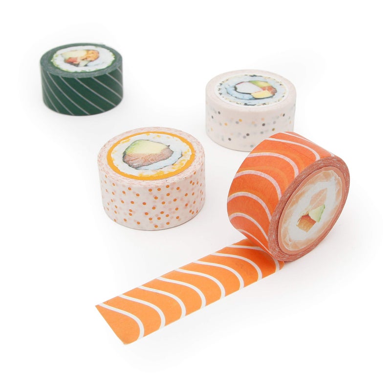 Suck UK Washi Tape - Sushi Masking Tape - Japanese Stationery - Scrapbook Supplies - Novelty Adhesive Tapes - Quirky Craft Supplies - Sushi Gifts - Decorative Paper Set - Japanese 10m Rolls - 4 Pack - Image 1